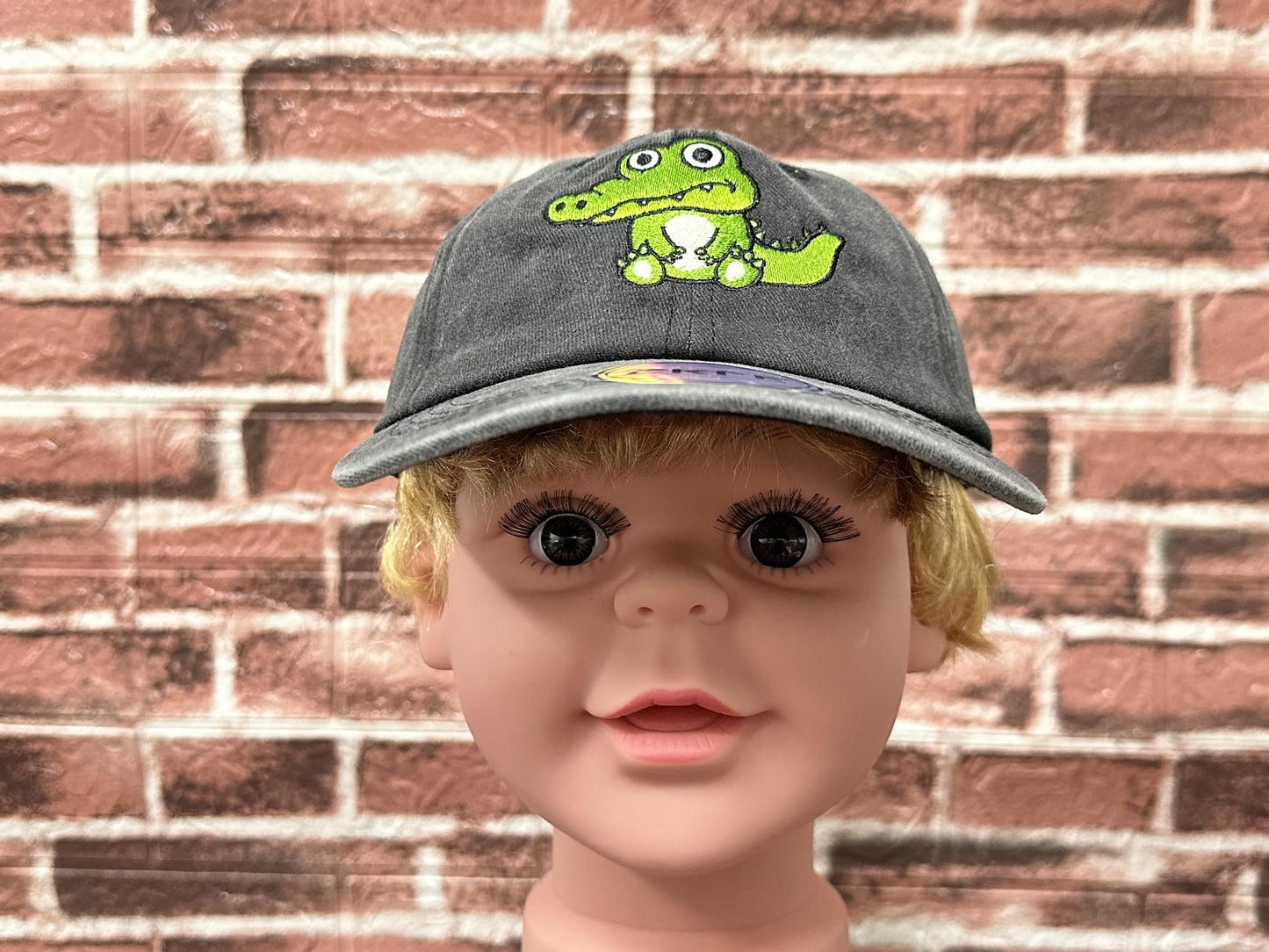 ZKFE Embroidered Alligator Hat for Boy Girl, Washed Black Crocodile Baseball Cap Cotton Dad Hat for for Kids Child