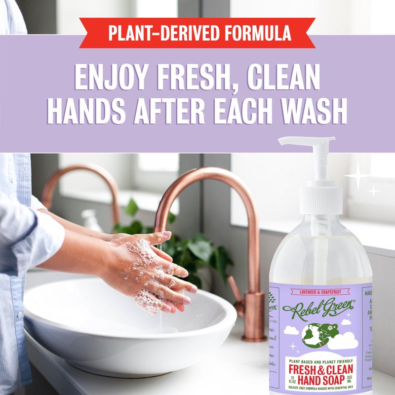 Rebel Green Fresh & Clean Hand Soap Refill - Natural Liquid Hand Soap Refill for Bathroom & Kitchen - Lavender & Grapefruit Scent, 32 Fl Oz
