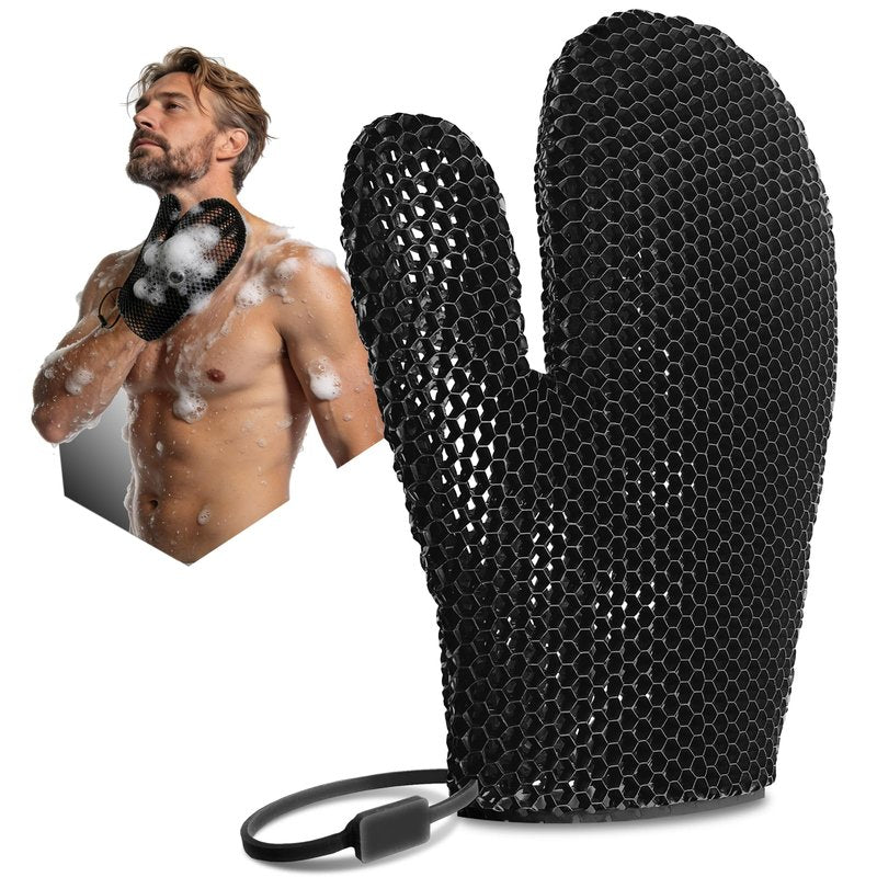Bath Mitt - Exfoliating Glove, Honeycomb Body Scrubber,Massage Body Scrub Gloves for Home Spa,Mitt Sponges for Cleaning Body,Deep and Gentle,Fast foaming (Black(Standard,Large Size))