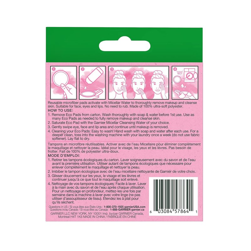 Garnier Micellar Cleansing Eco Pads - Reusable Ultra-Soft Microfiber Pads | 3-Pack