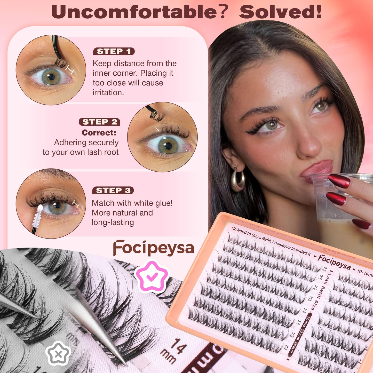 Spider Lash Clusters Natural Eyelash Clusters Wispy Lash Clusters DIY 10-14mm Cluster Eyelash Extensions Reusable Soft Individual Lashes for Natural Daily Makeup, Clean Girl Look by Focipeysa Lashes