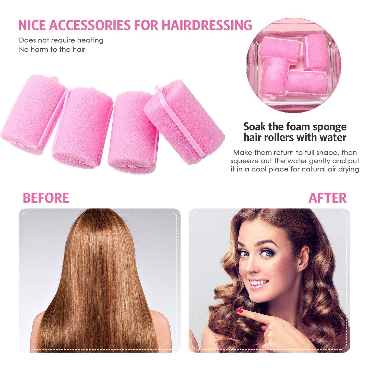 Syhood 48 Pcs Foam Sponge Hair Rollers Soft Sleeping Curlers Flexible Sponge Curler and Rat Tail Comb for Women Hairdressing Styling(Pink,1.57 inch)
