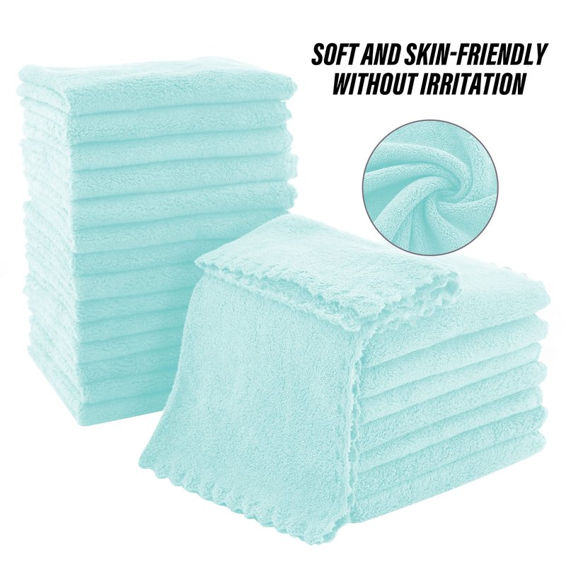 MOONQUEEN Ultra Soft Premium Washcloths Set - 12 x 12 inches - 72 Pack - Quick Drying - Highly Absorbent Coral Velvet Bathroom Wash Clothes (Frozen Blue)
