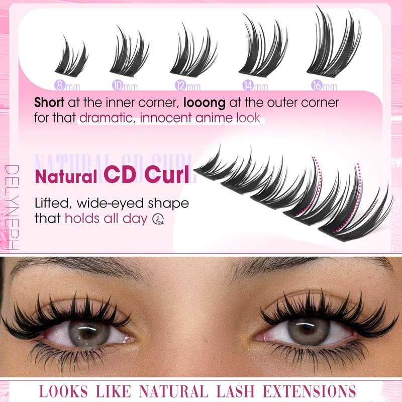 Bunny Lash Clusters Manga Eyelash Clusters Wet Spiky Cluster Eyelash Extensions Anime Cluster Lashes Wispy Lash Extensions by Delyneph(8-16mm, CD Curl)