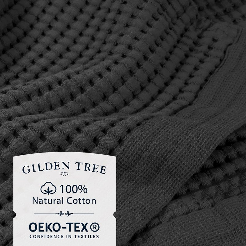 GILDEN TREE Waffle Towels for Bathroom Luxury 100% Cotton Bath Towels, Quick Dry Towel, Thin Super Absorbent Lint Free Shower Towels, Bath Towels Set of 2, Modern Style (Faded Black)