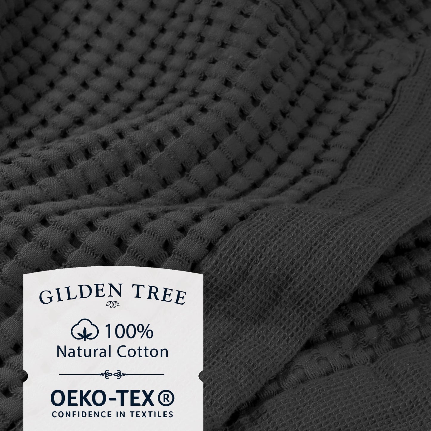 GILDEN TREE Waffle Towels for Bathroom Luxury 100% Cotton Bath Towels, Quick Dry Towel, Thin Super Absorbent Lint Free Shower Towels, Bath Towels Set of 2, Modern Style (Faded Black)