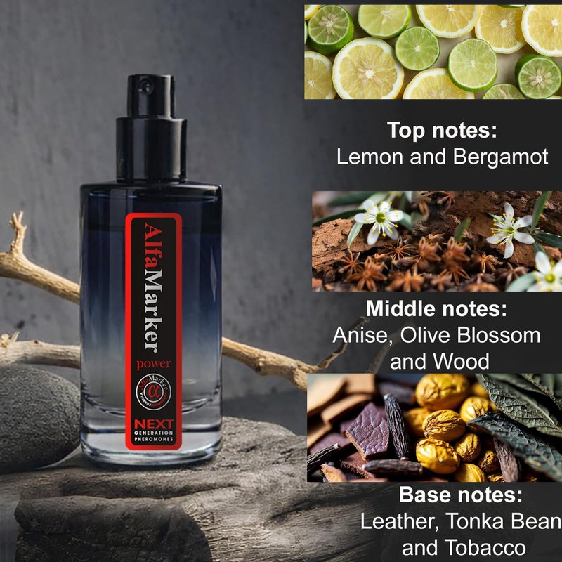 ALFAMARKER Pheromone Cologne for Men Power. Pheromones Infused Perfume for Men. Long Lasting Formula. Premium Scent Spray Travel Size 0.66 Fl Oz (20ml)