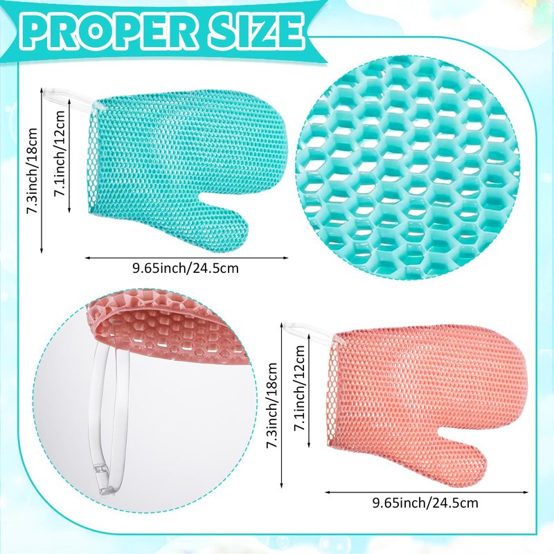 Karenhi 2 Pcs Honeycomb Exfoliating Glove Bath Mitt Body Spa Scrubber, Honeycomb Exfoliator Glove for Body Shower, Scrubber Sponge Shower Loofah, Quick Drying (Dark Green,Pink)
