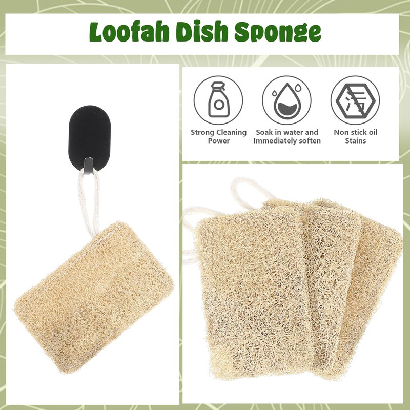 Elegaperma 3Pcs Natural Loofa, 100% Real Natural Loofah Sponges Set, Loofah Sponge for Dishwashing, Luffa Sponges