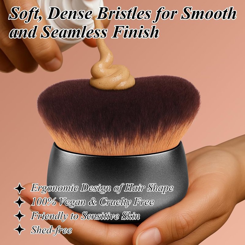 Skiennix 75MM Extra Large Self Tanner Kabuki Brush - Ultra Soft Vegan Bristles for Flawless Body Makeup | Black