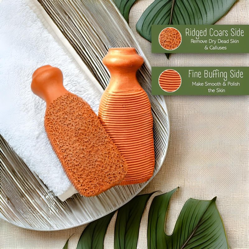 QUBA LINEN Pumice Stone for Feet – 2-Sided Terra Cotta Foot Scrubber, Natural Callus Remover for Dry Skin & Rough Heels, Cracked Heels – Pedicure Exfoliator for Feet Hands Body