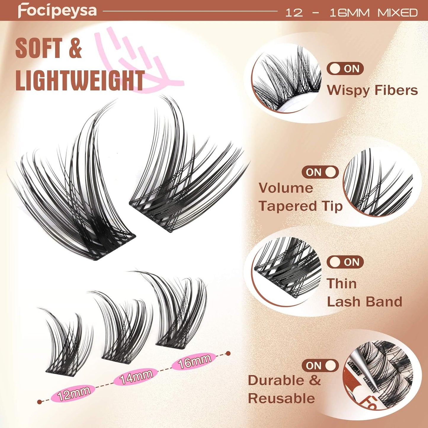 Wispy Lash Clusters - 12-16mm Natural Look Eyelash Extensions | DIY Fairy Lashes for Salon Effect
