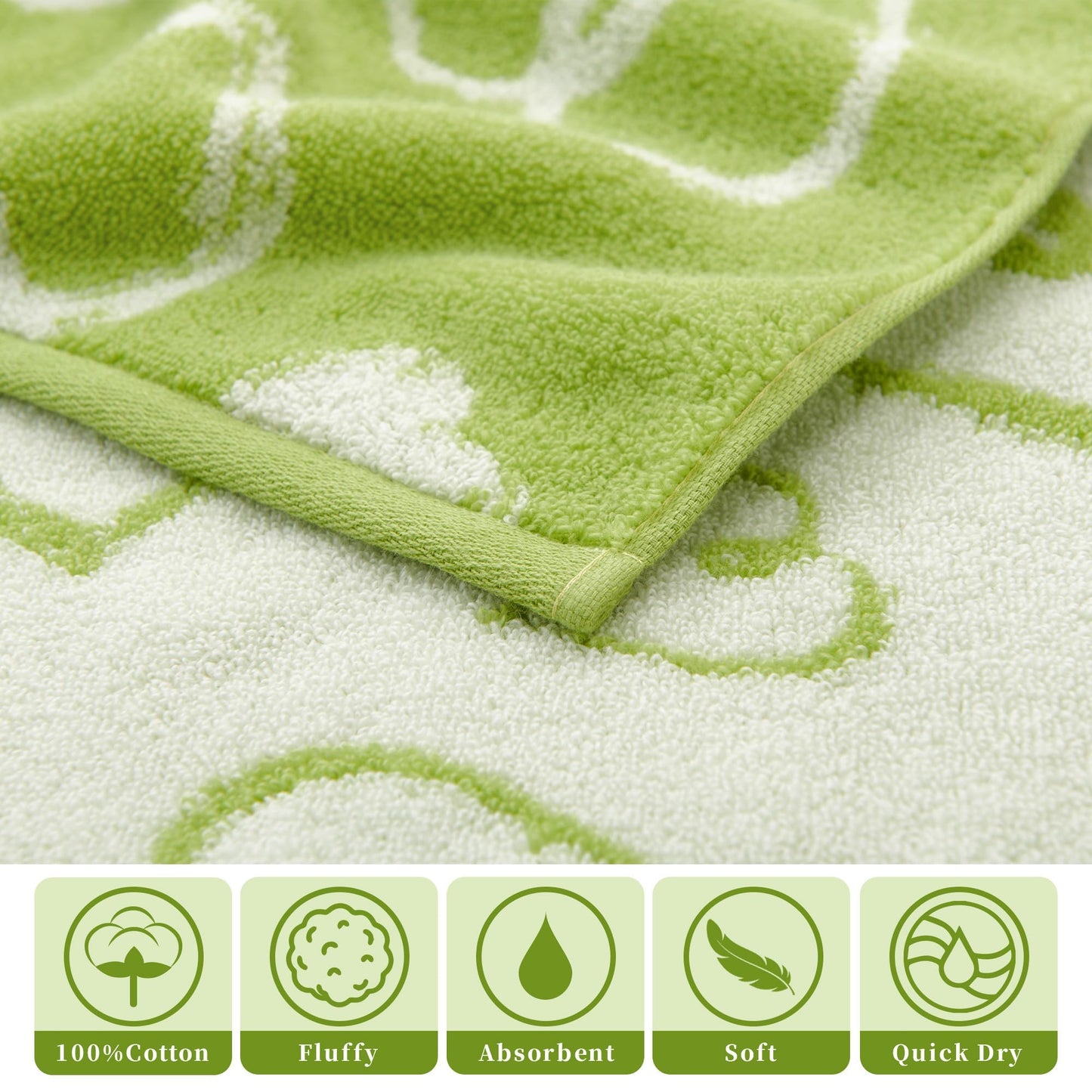 VOOVA & MOVAS 4 Pcs Green Hand Towels with Heart Pattern (13"X28"),100% Cotton - Ultra-Absorbent, Quick-Dry & Lightweight | Face Towels | Soft, Plush Decoratice Towel Set