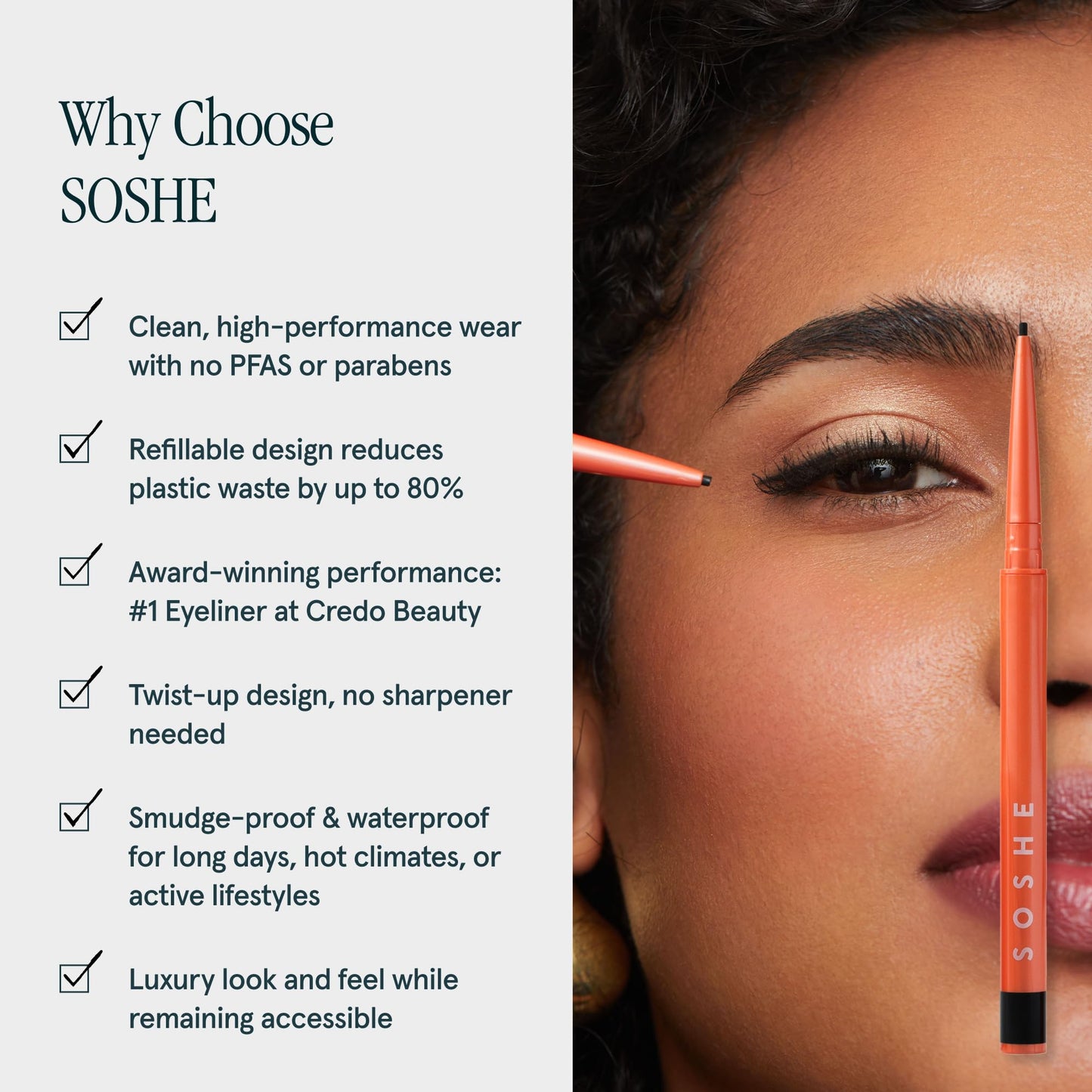 SOSHE Beauty - Waterproof Precision Eyeliner | 1.5mm Smudge-Proof Gel Liner| Easy Refills | Cruelty-Free, Certified Plastic Negative (Lovesick - Burgundy Brown)