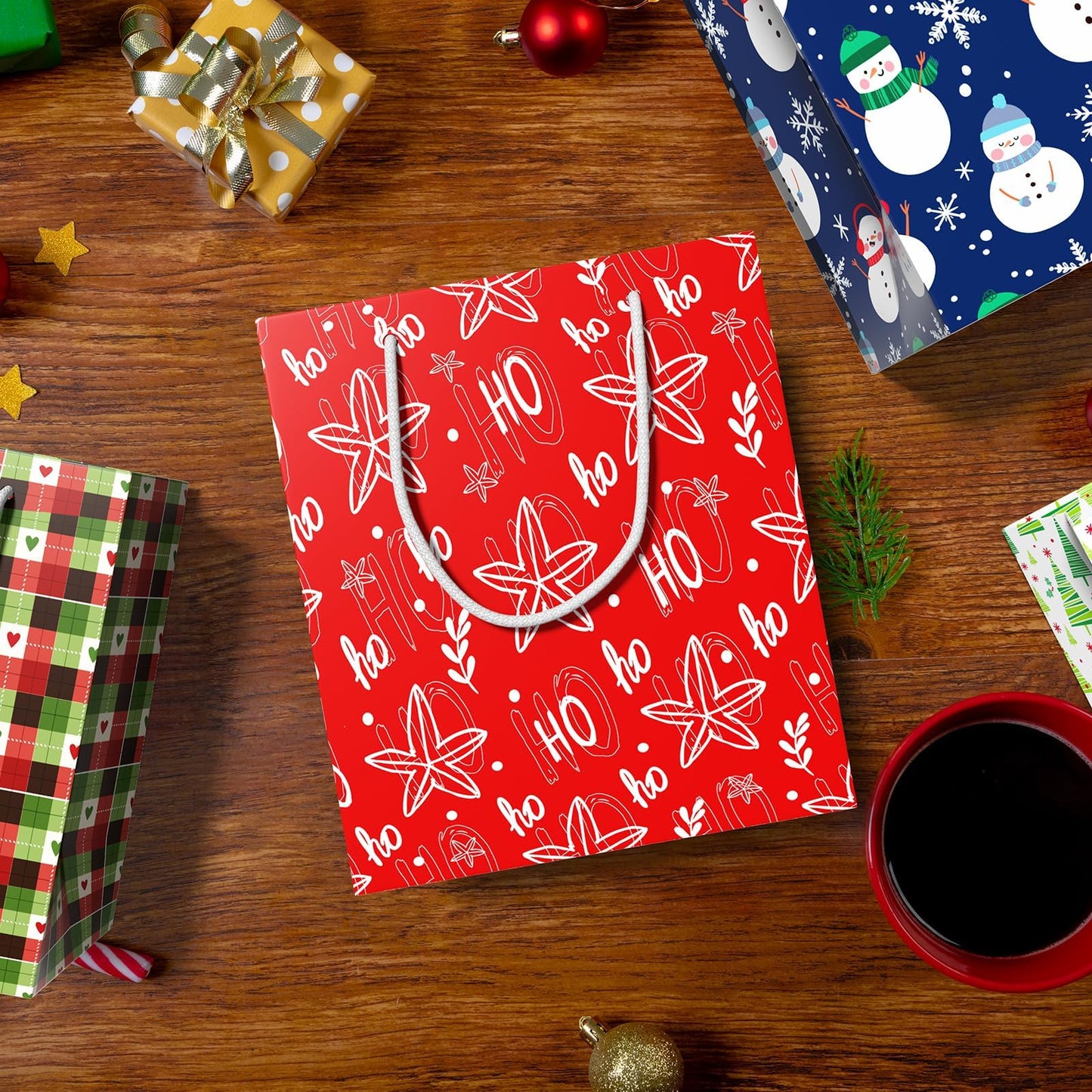 DeckTheHalls 12 PCS Christmas Gift Bags Presents Wrapping, Xmas Patents Gift Bags Candy Bags Decor Supplies for Classroom, Wedding, Birthday, Holiday, Christmas (Large 13’’, Medium 9.5’’, Small 6.5’’)