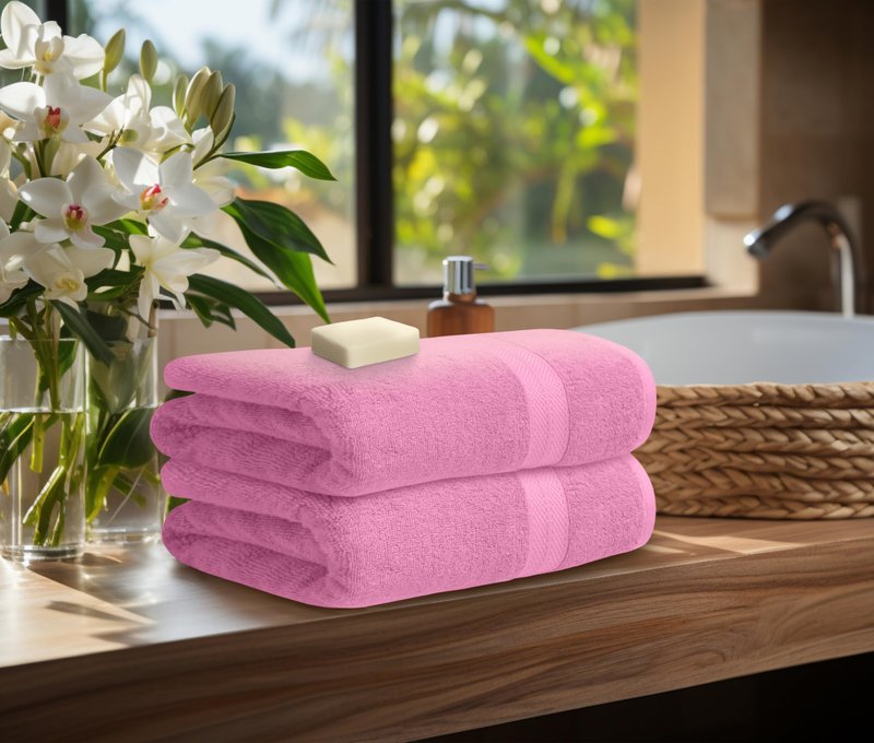 Avalon Towels Luxury 8 Piece Pink Towels Set, 2 Bath Towels, 2 Hand Towels and 4 Washcloths, 600 GSM 100% Ring Spun Cotton Highly Absorbent Pink Bathroom Towels, Ideal for Hotel, Spa and Gym