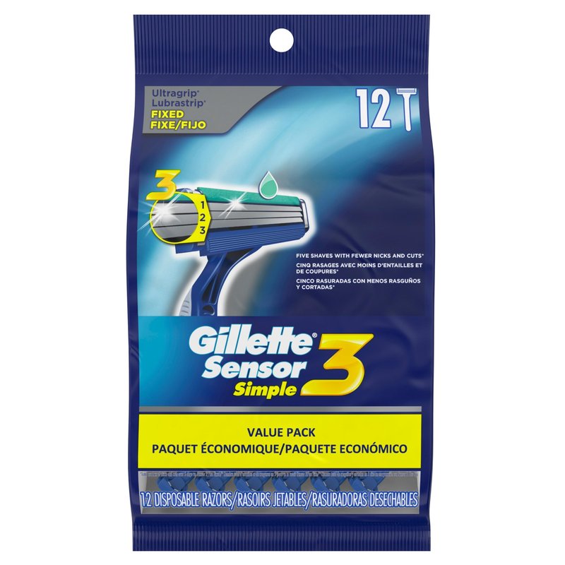 Sensor3 Simple Men’s Disposable Razors, 12 Count