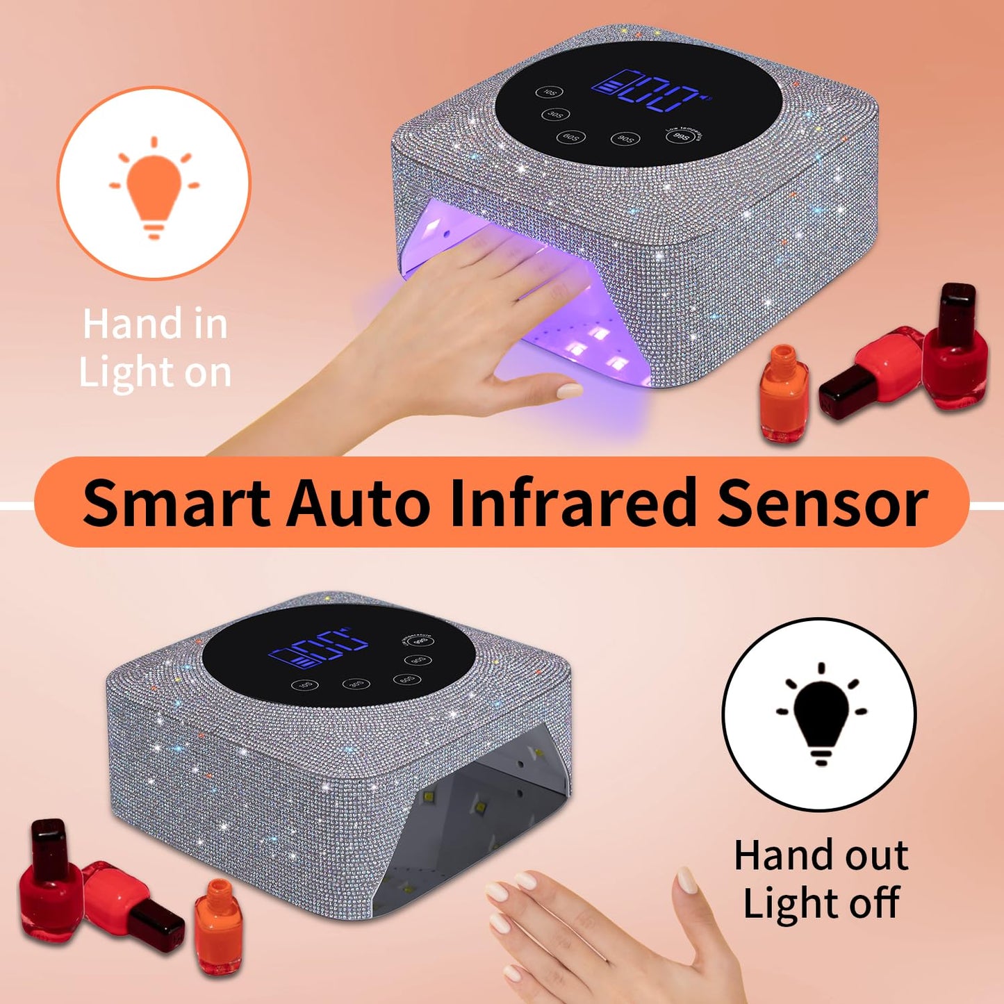 UV LED Nail Lamp - 72W Cordless Rechargeable Light for Gel Nails | 5 Timer Settings & Auto Sensor