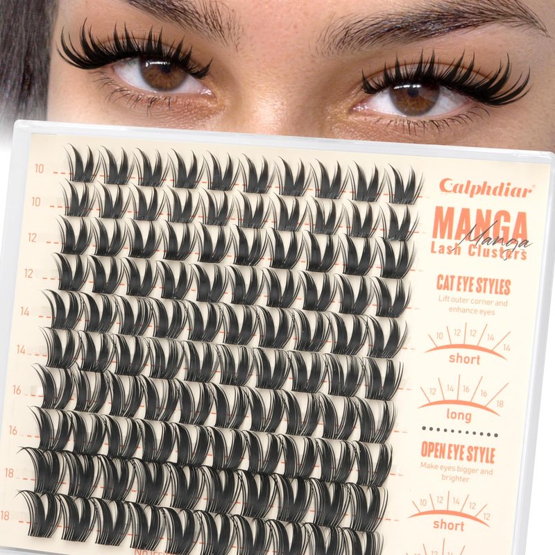 Bunny Lash Clusters Manga Eyelash Clusters Wispy False Eyelashes Clusters D-Curly Individual Lashes Extension 10-18mm Cluster Eyelash Extensions Lightweight Lashes Clusters DIY Cat Eye Open Eye Looks