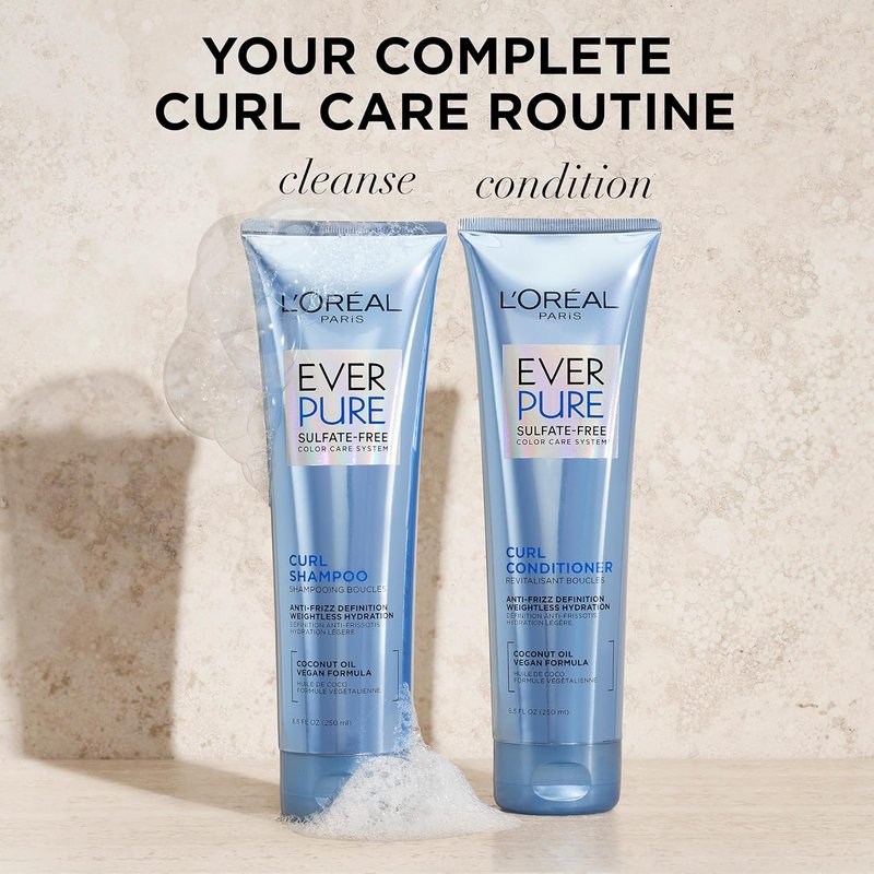 L'Oreal Paris EverPure Sulfate Free Shampoo & Conditioner Set - Lightweight Anti-Frizz Care with Coconut Oil | 8.5 Fl Oz