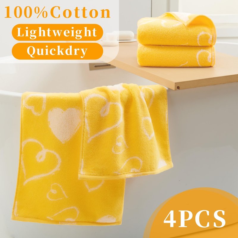 VOOVA & MOVAS 4 Pcs Hand Towels (13"x28") - 100% Cotton, Ultra-Absorbent & Quick-Dry Hand Towels | Soft, Lightweight Bathroom Decorative Towels for Spa, Kitchen, Home | Machine Washable,Yellow