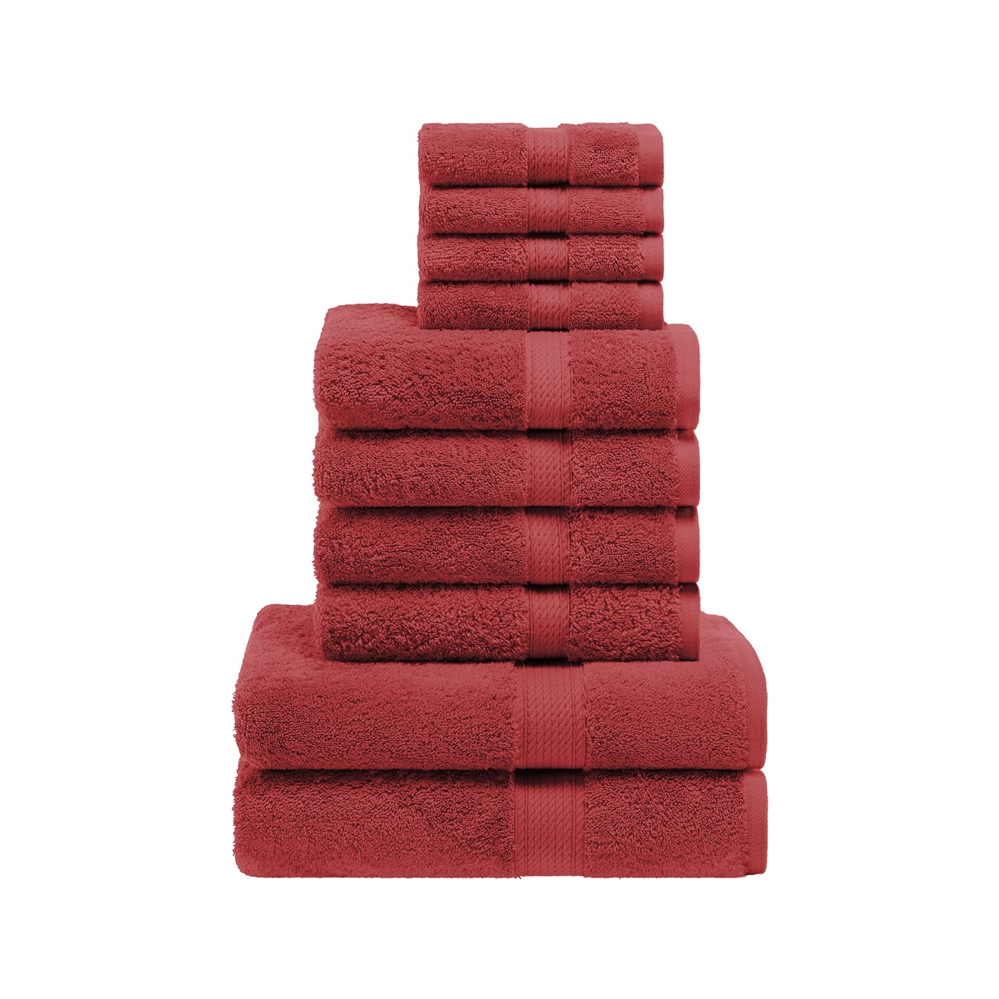 Superior Egyptian Cotton Pile 10 Piece Towel Set, Includes 2 Bath, 4 Hand, 4 Face Towels/ Washcloths, Ultra Soft Luxury Towels, Thick Plush Essentials, Guest Bath, Spa, Hotel Bathroom, Red