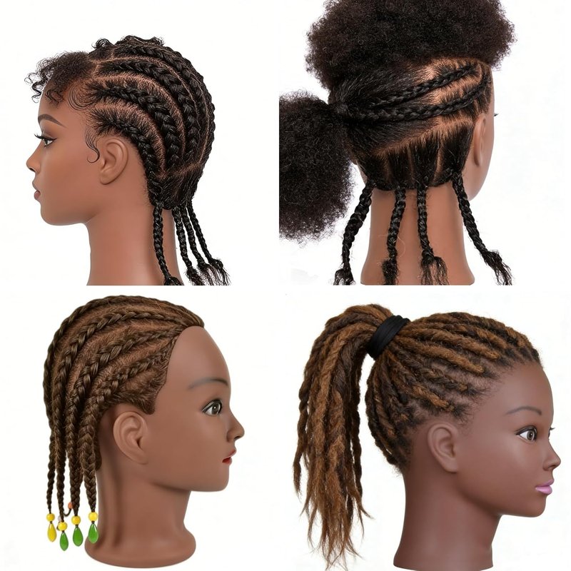 African Braiding Mannequin Head - 100% Human Hair 8" Cosmetology Doll for Kids' Braiding Practice | Afro Style