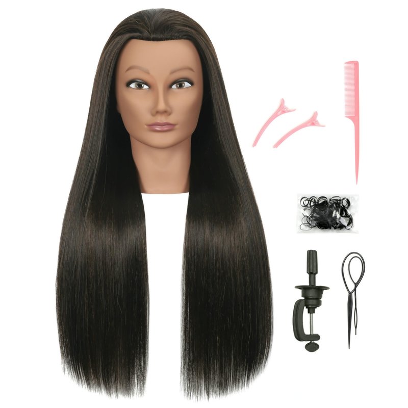 LECIPO 30 inches Brown 80% Human Hair Mannequin Head with Stand for Practice Manikin Doll Style Head Braiding Styling Updos Curling Cutting Cosmetology Barber Training Display