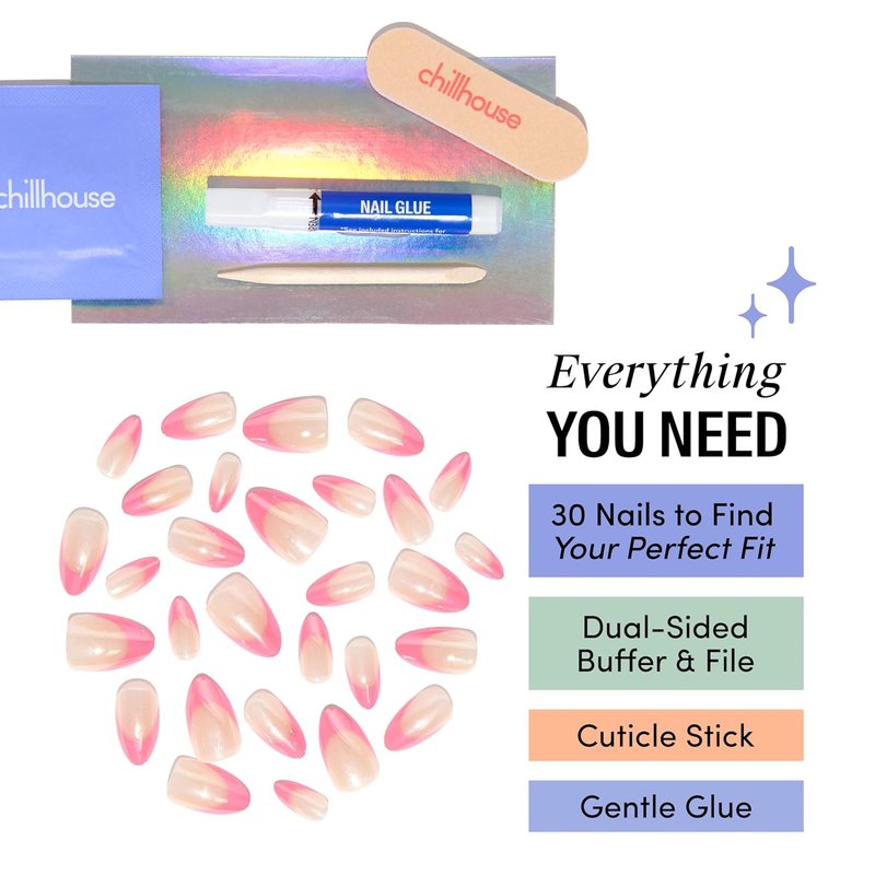 Chillhouse - French Tip Press-On Nails Kit - Bougie Barre Almond - 30 Customizable Shapes & Sizes - 2 Weeks Wear
