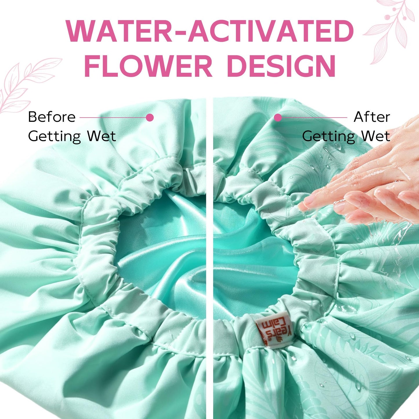 Years Calm Luxury Shower Cap for Women, Color Changing Shower Cap Reusable Waterproof, Flexi Satin Lined, Stylish Hair Cap for Shower, Washable Elastic Band Bath Cap for Long Hair, Braids (Aqua)