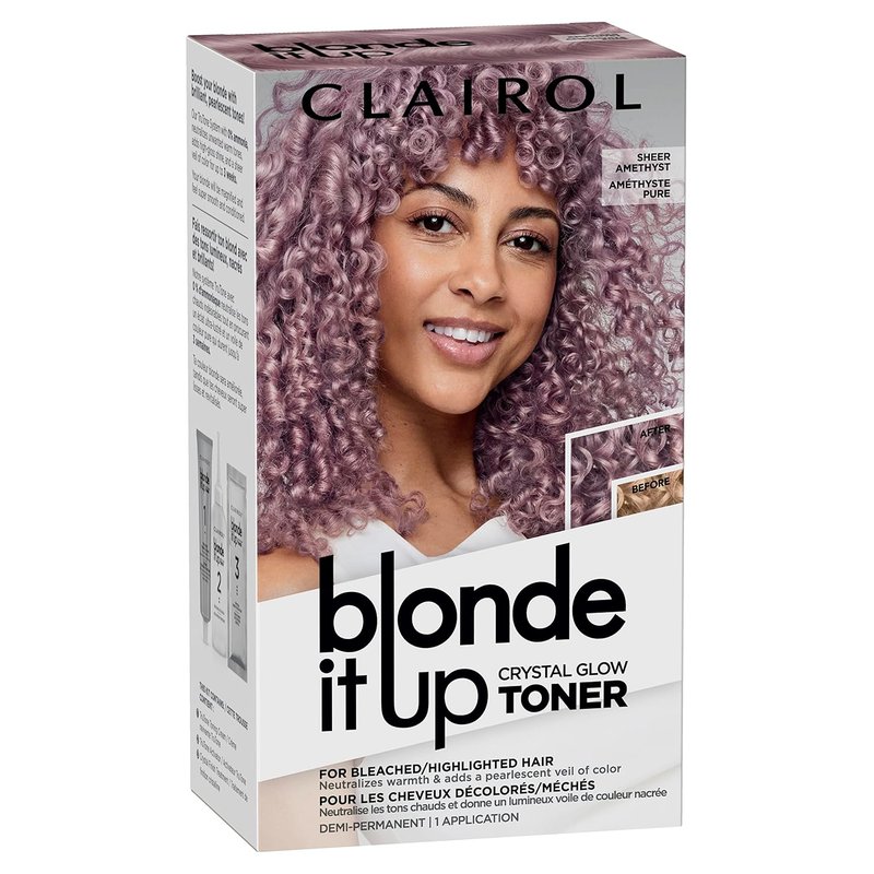 Clairol Blonde It Up Crystal Glow Toners - Ammonia-Free Demi-Permanent Hair Dye | Sheer Amethyst Color | Neutralizes Warmth