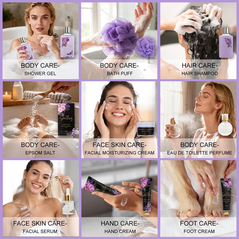 26 Pcs Spa Bath and Body Gift Basket, Spa Kit Gift Set, CHARCOAL & SHEA BUTTER Bath & Body Gift Makeup Organizer, Spa Gift Basket, Face Skin Care Kit, Lip Self-Care, Serum, Birthday, Christmas