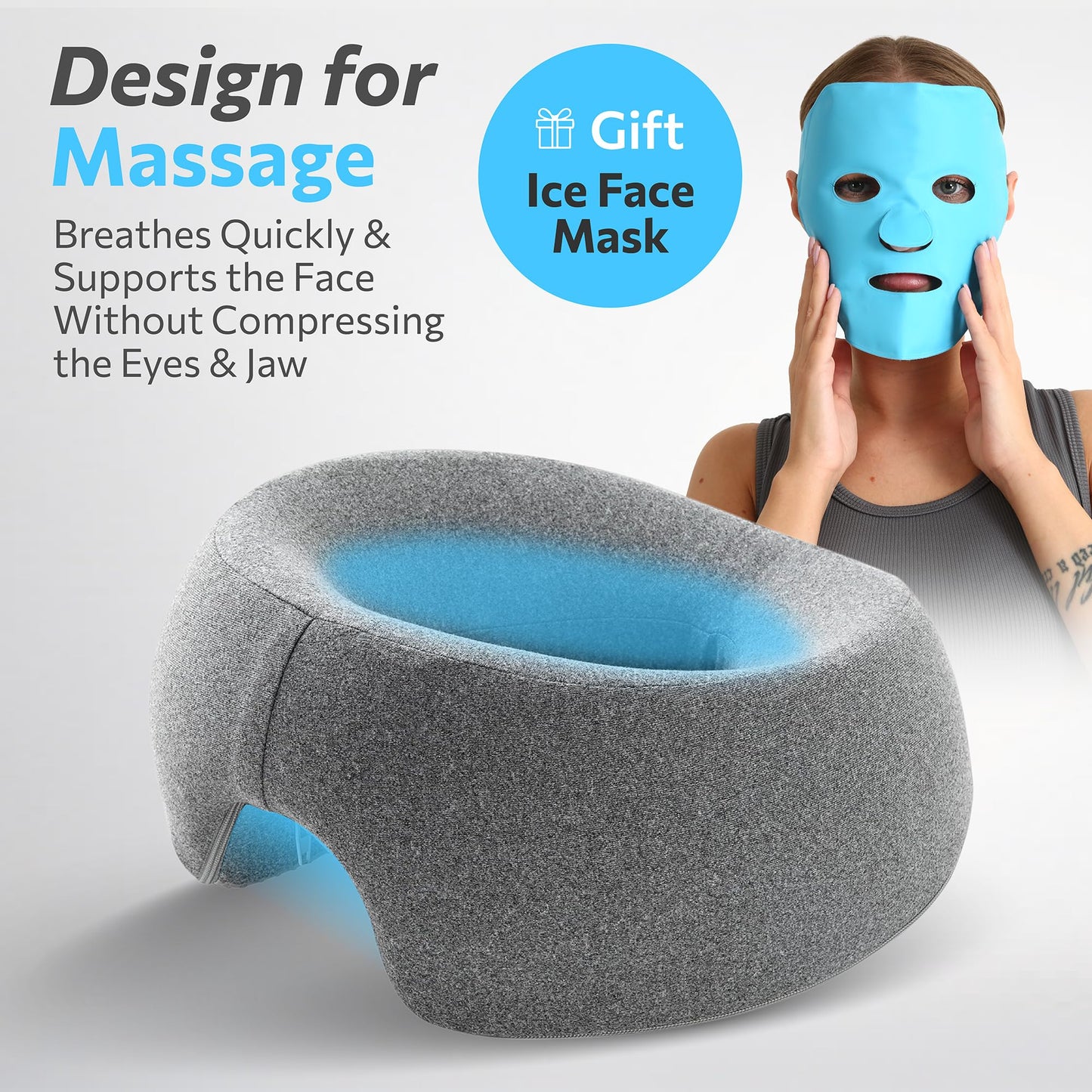 TEKINGUR Face Down Pillow with Ice Face Mask for Massage Table, Massage Headrest for Bed, Face Pillows for Stomach Sleeping, BBL Pillow After Surgery Post Eye Surgery & Vitrectomy Recovery