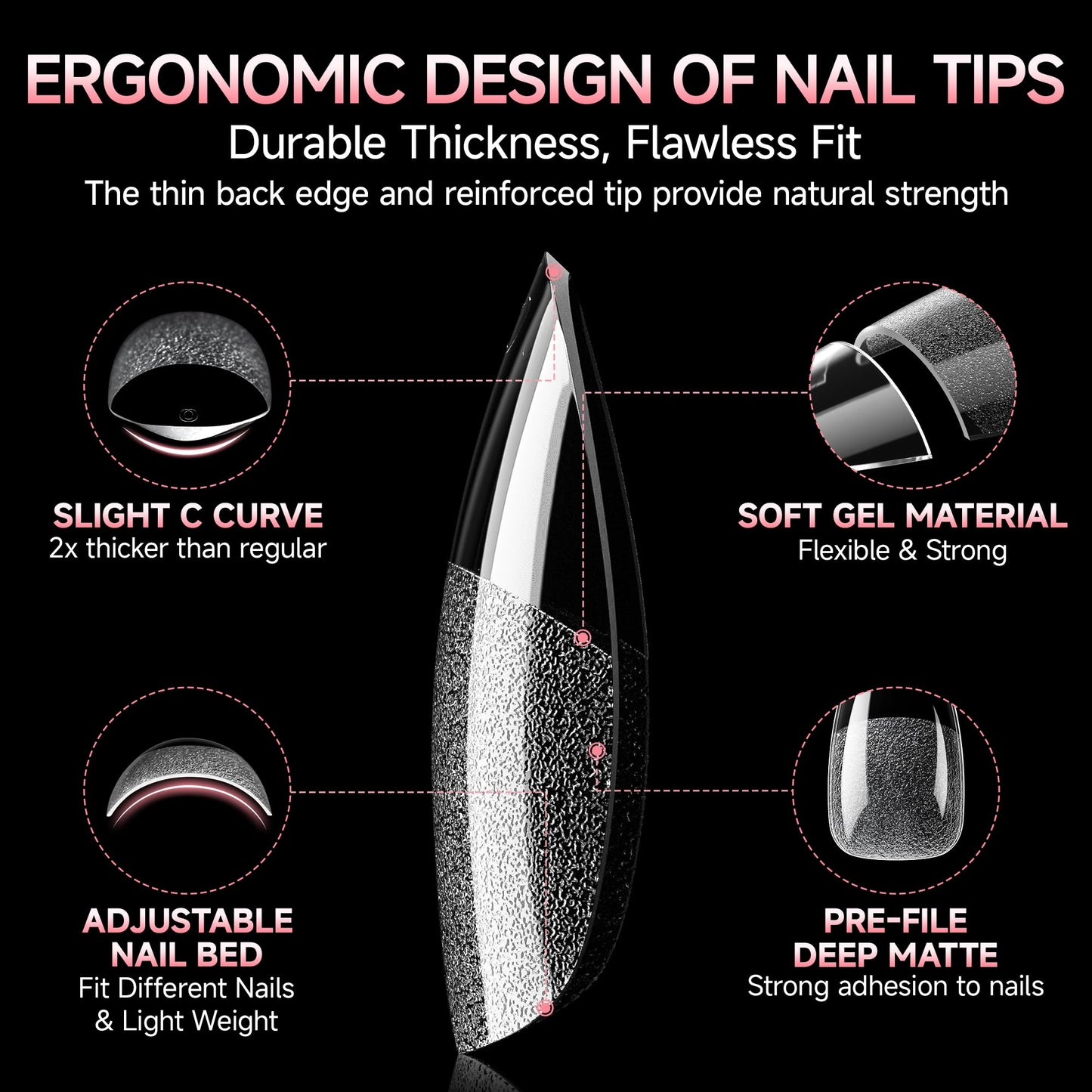 UNA GELLA Almond Nail Tips X-Soft Thicker Flexible Gel Nail Tips 330PCS Pre-etched Nails Tips Almond Shape Press on 15 Sizes Full Cover A lmond Fake Nails Strength Clear Nail Extensions DIY Salon