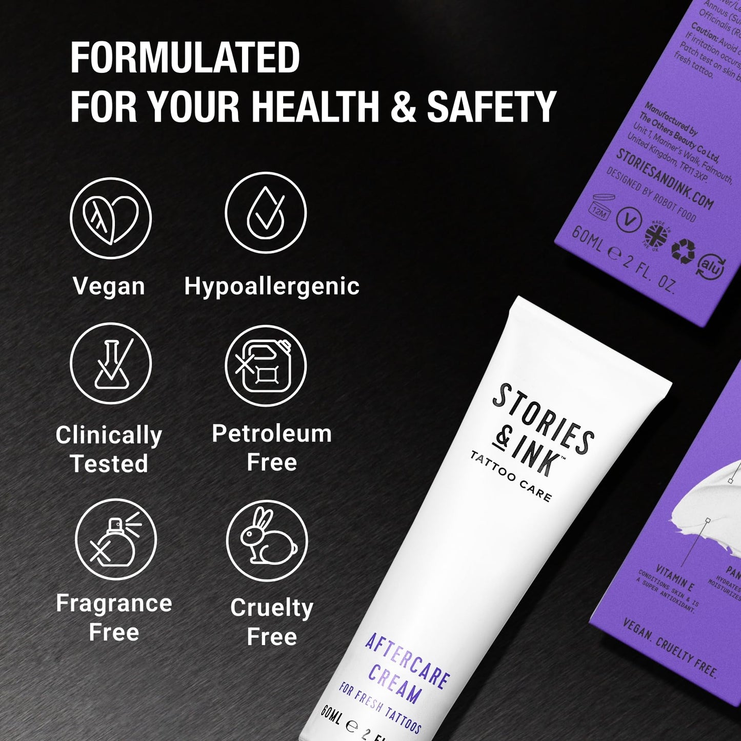 Stories & Ink Tattoo Care | AFTERCARE CREAM for Fresh Tattoos | Soothing Moisturizer to Calm Itchy, Irritated New Ink | Ultra-Gentle Tattoo Healing Balm, Fragrance-Free, 60 mL / 2 Fl Oz