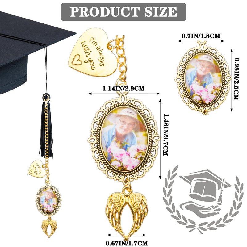 Bylion 2 Pack Custom Memorial Graduation Cap Photo Charm Class of 2026 Tassel Charms I Always with You Memorial Ceremony College Gift DIY Photo Chain Wear on Cap for Graduation (Gold)