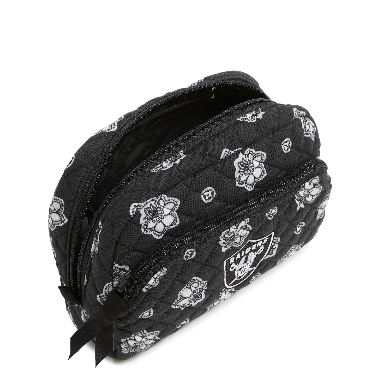 Vera Bradley Women's Cotton Nfl Medium Cosmetic Makeup Organizer Bag (Multiple Teams Available), Lasvegasraidersonsilver/Blackbandana, One Size