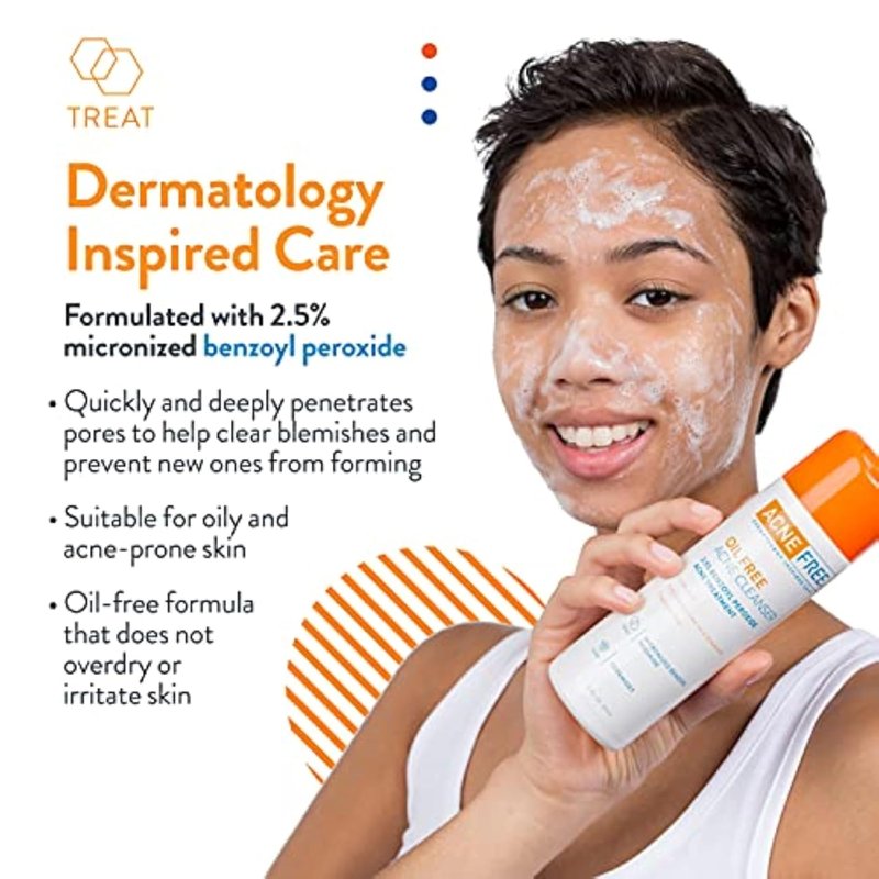 AcneFree Oil-Free Cleanser - Benzoyl Peroxide 2.5% & Glycolic Acid for Breakouts | 8 Fl Oz