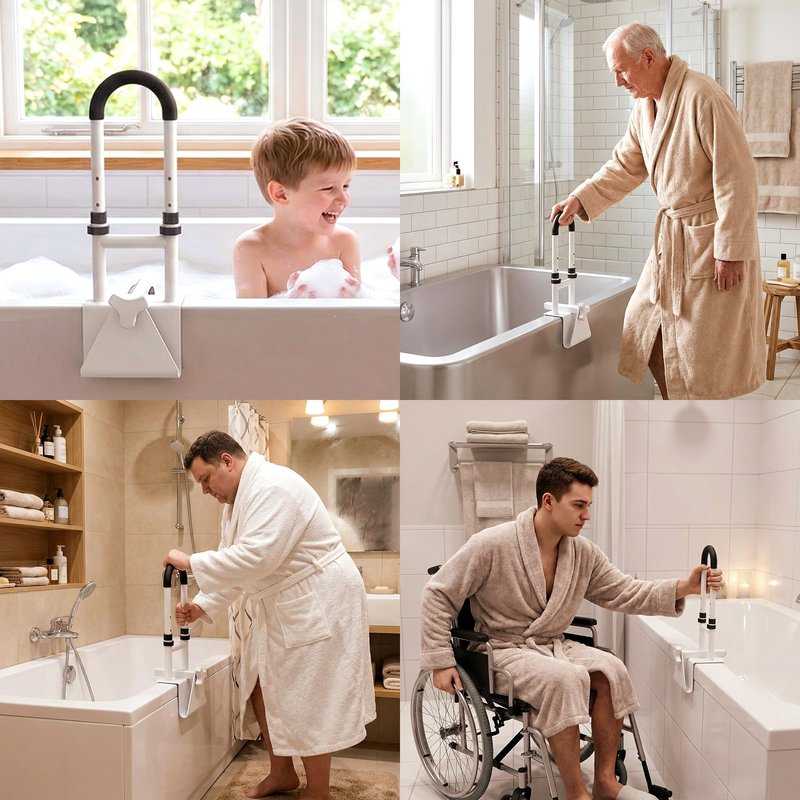 ProTraverse Adjustable Bathtub Safety Bar,Bathroom Grab Bar for Elderly&Seniors,Fall Prevention Assist Handle with Tool-Free Stallation,Knob-Clamp Design,250lbs Capacity,White