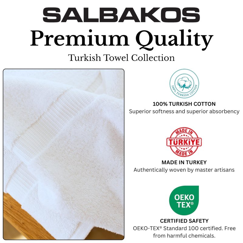 SALBAKOS 12-Piece 100% Turkish Cotton Wash Cloths for Bathroom & Face - Soft 13x13 in Small Towels for Body & Kitchen - Thick, Absorbent Multi-Use Oeko-TEX Certified Washcloths (White, 12 Washcloths)