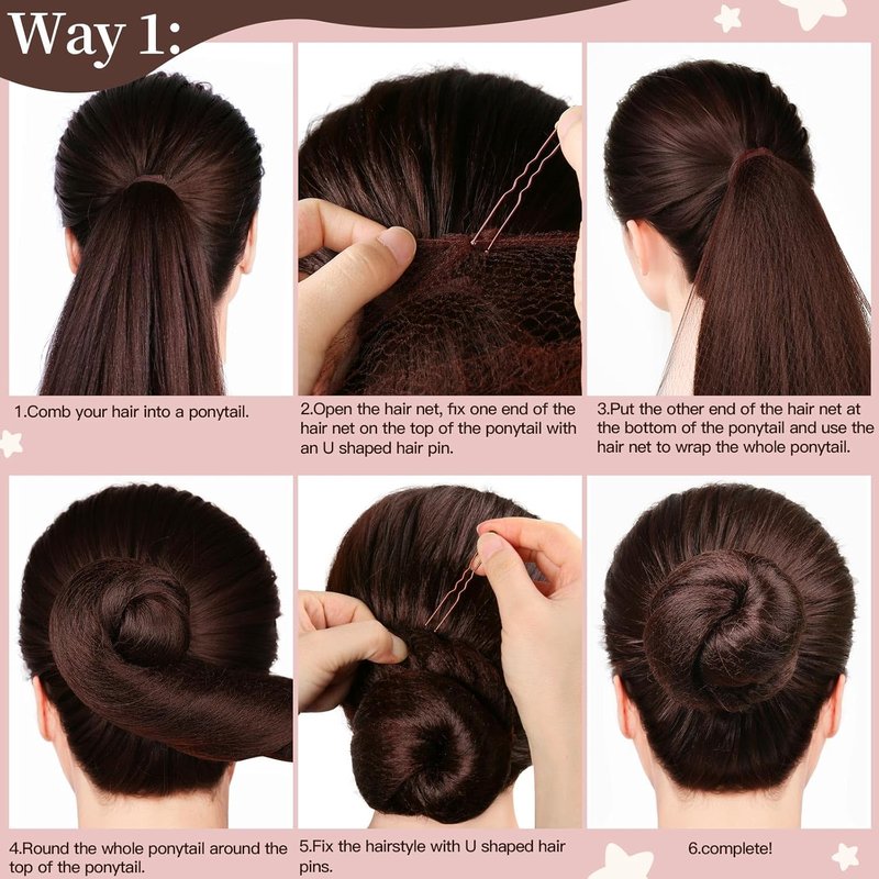 Hair Net for Kids - 20PCS Invisible Hair Nets with 40PCS U Shaped Bobby Pins | 30cm Bun Hair Accessories for Girls - Brown