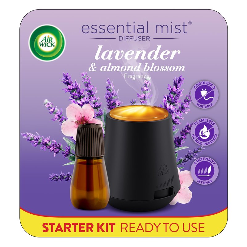 Air Wick Essential Mist Starter Kit, Diffuser + 1 Refill, Lavender and Almond Blossom, Air Freshener, Essential Oils