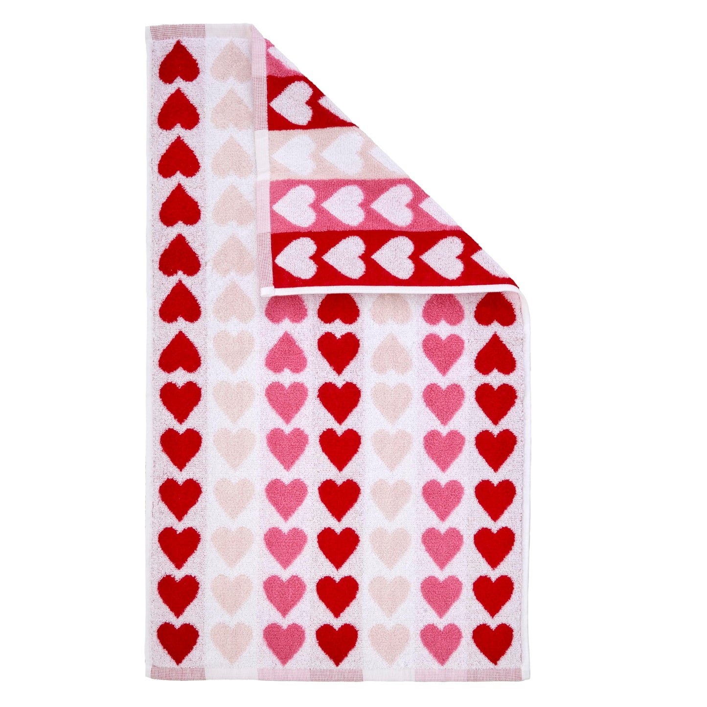 SKL Home Valentine's Tonal Hearts Jacquard 100% Cotton Reversible 2pc Hand Towel Set, Decorative for Bath/Kitchen/Bar & Gift, Pink