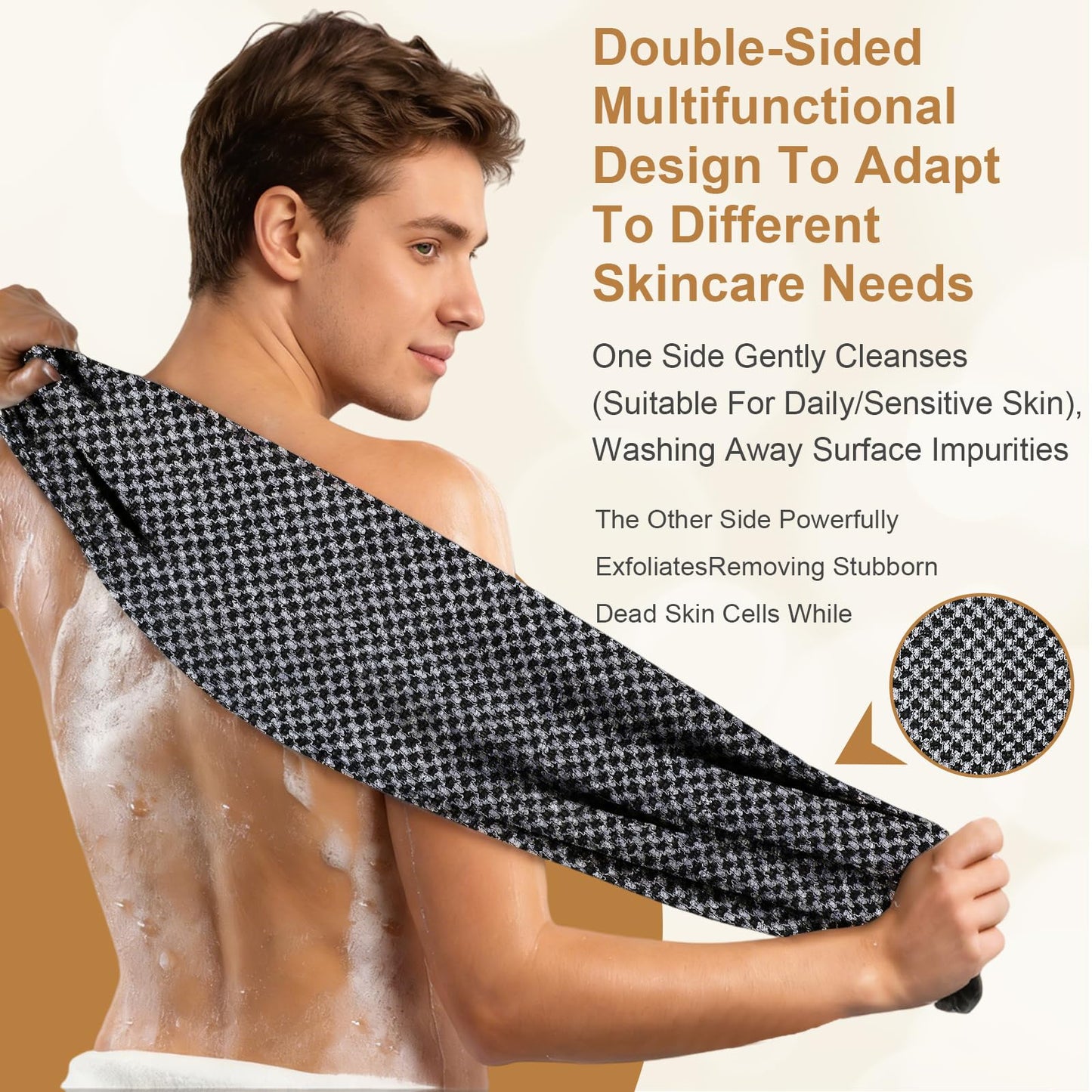 Blissal Exfoliating Shower Towel,Advanced Exfoliating Microfiber Towel,2-in-1 Exfoliation Towels,Premium Scrub Bathroom Towel Set,Body Scrubber with 2 Sides for All Skin Types (Black)