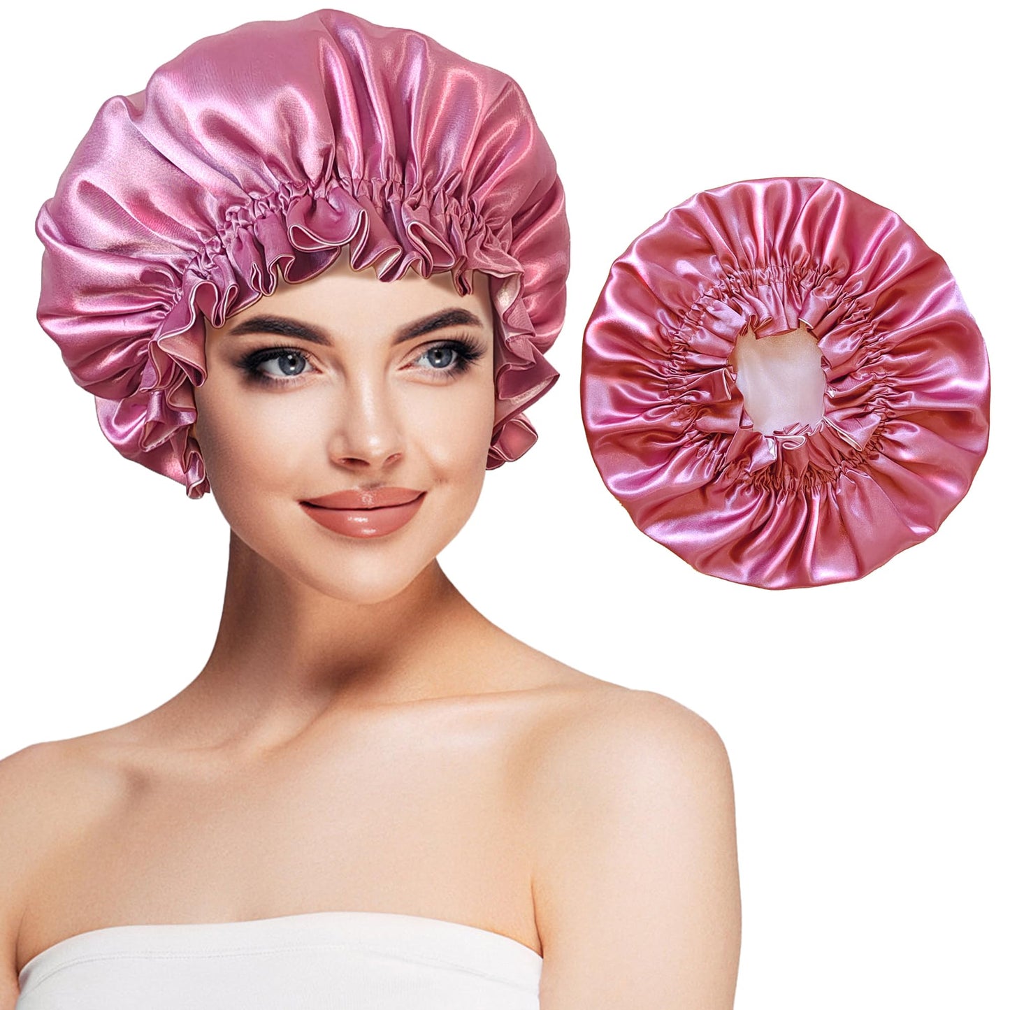 vidsel Silk Bonnet for Sleeping Women, Satin Hair Bonnets for Women, Double Layer Reversible Hair Wrap Lined Sleep Cap for Braid Curly Hair