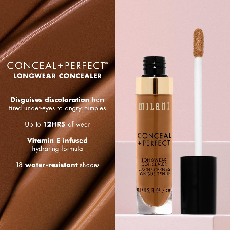 Milani Conceal + Perfect Longwear Concealer - Warm Beige (0.17 Fl. Oz.) Vegan, Cruelty-Free Liquid Concealer - Cover Dark Circles, Blemishes & Skin Imperfections for Long-Lasting Wear