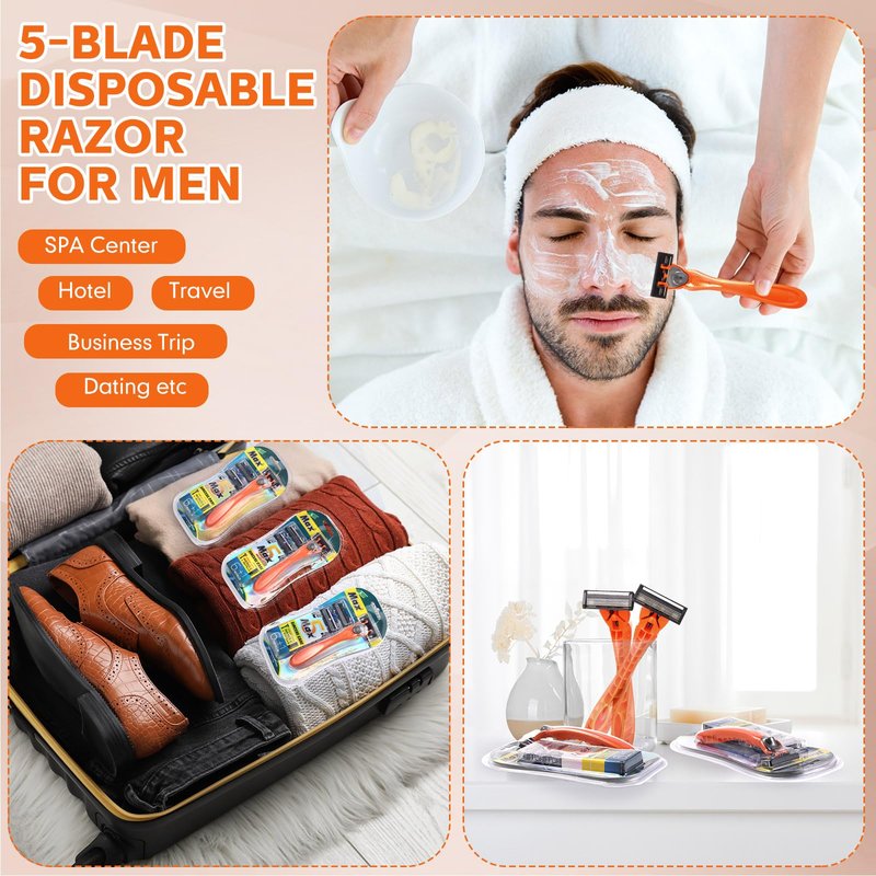 Leriton 28 Pcs Mens Razors Set 5 Blade Razors for Men Sensitive Skin Razor Refillable Razors Set Disposable Blade Refills Disposable Head Razor Shaving Kit, 4 Handle and 24 Cartridges