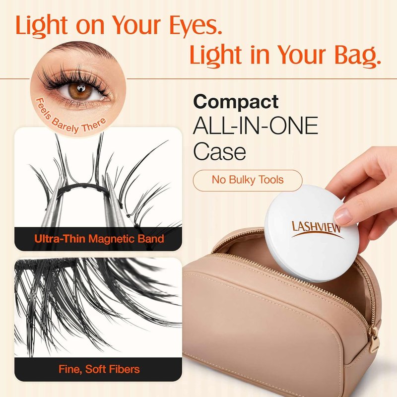 LASHVIEW Magnetic Eyelashes - No Glue Needed, Reusable Soft Wispy Lashes for Cat Eye Look | Easy Applicator
