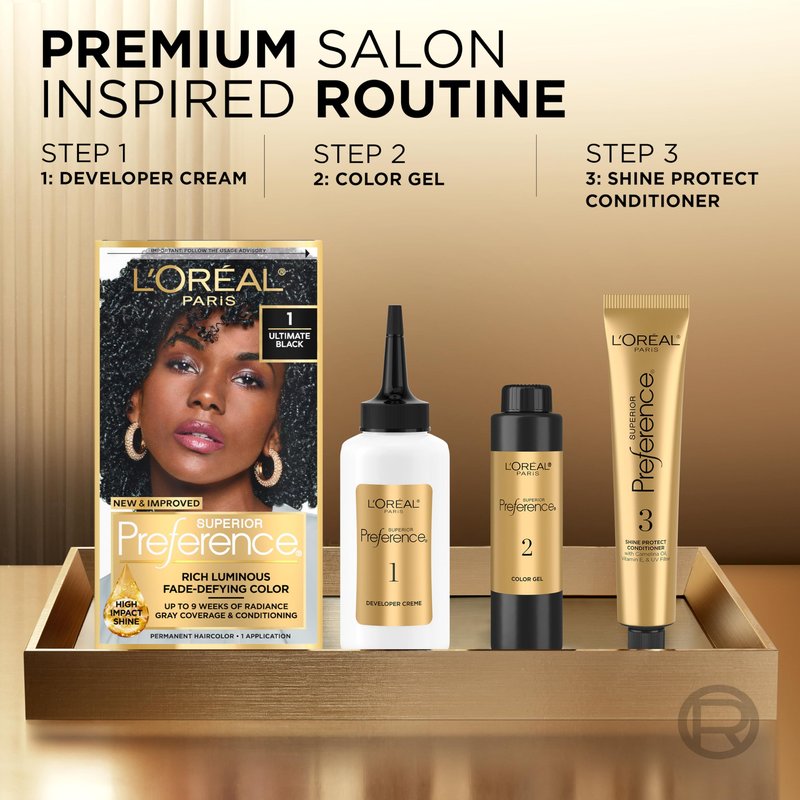 L'Oreal Paris Superior Preference Luminous Fade-Defying Permanent Hair Color, Hair Dye For Up to 9 Weeks of Radiance, Dark Brown 4, 1 Hair Dye Kit