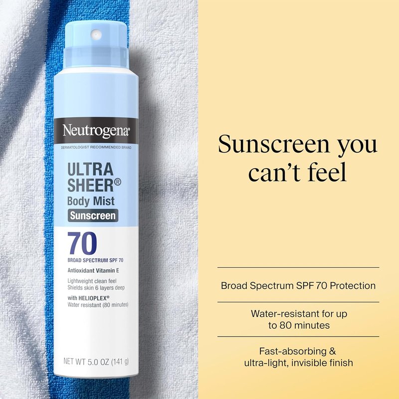 Neutrogena Ultra Sheer Sunscreen Spray - Broad Spectrum SPF 70 | Lightweight & Non-Greasy, 5 oz, Pack of 3